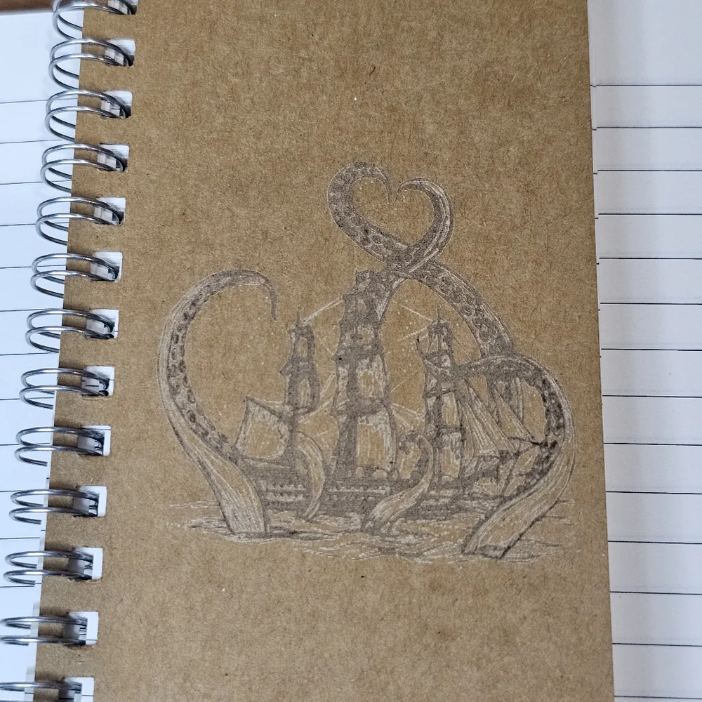 Kraken Notebook & Bamboo Pen Gift Set | Nautical Engraved Journal